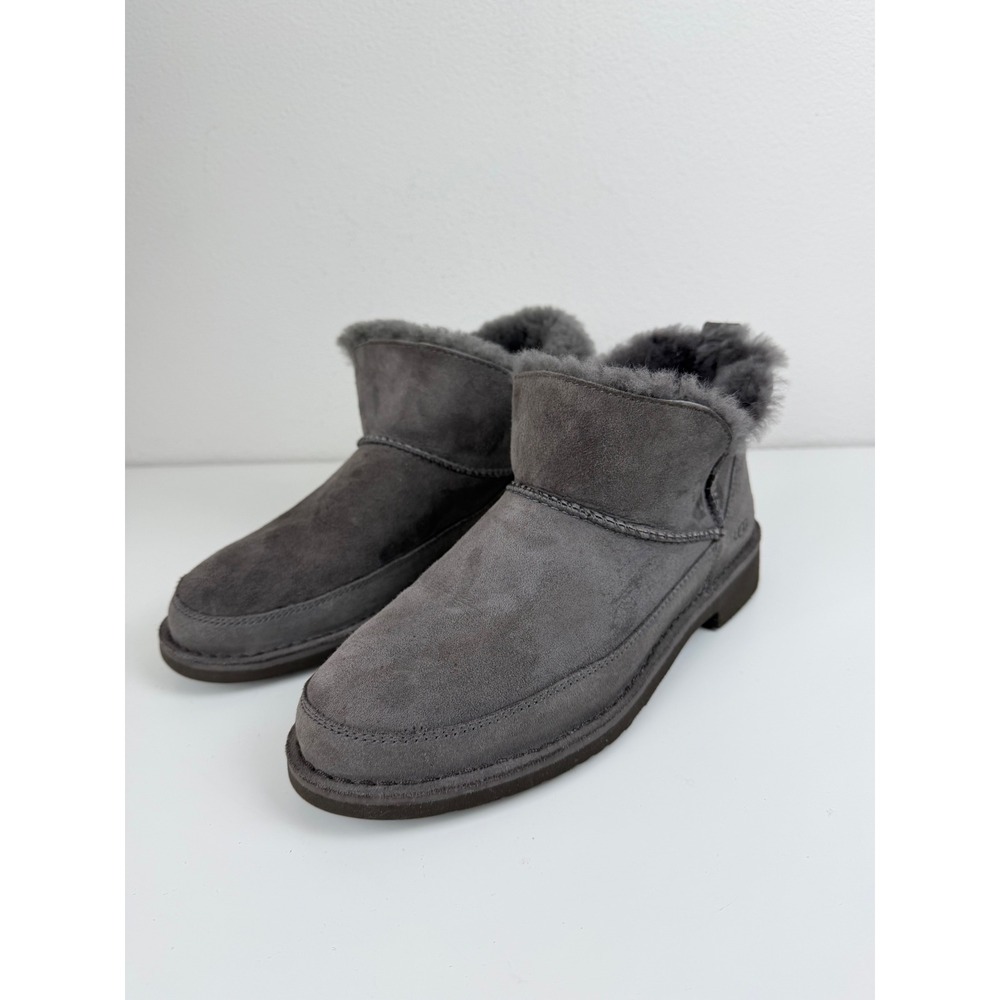 UGG Women Suede Bootie Melrose 11 Gray Shearling Pull On Ankle Winter Boots